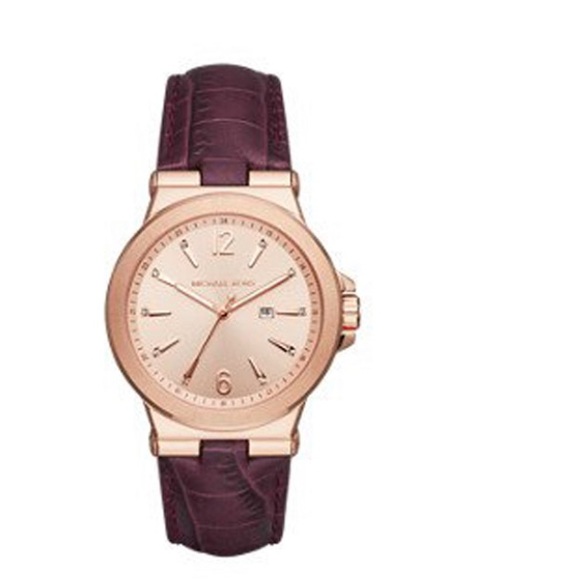 Michael Kors MK2602 Dylan Rose Gold Dial Burgundy Leather Strap Women's Watch - Picture 7 of 8